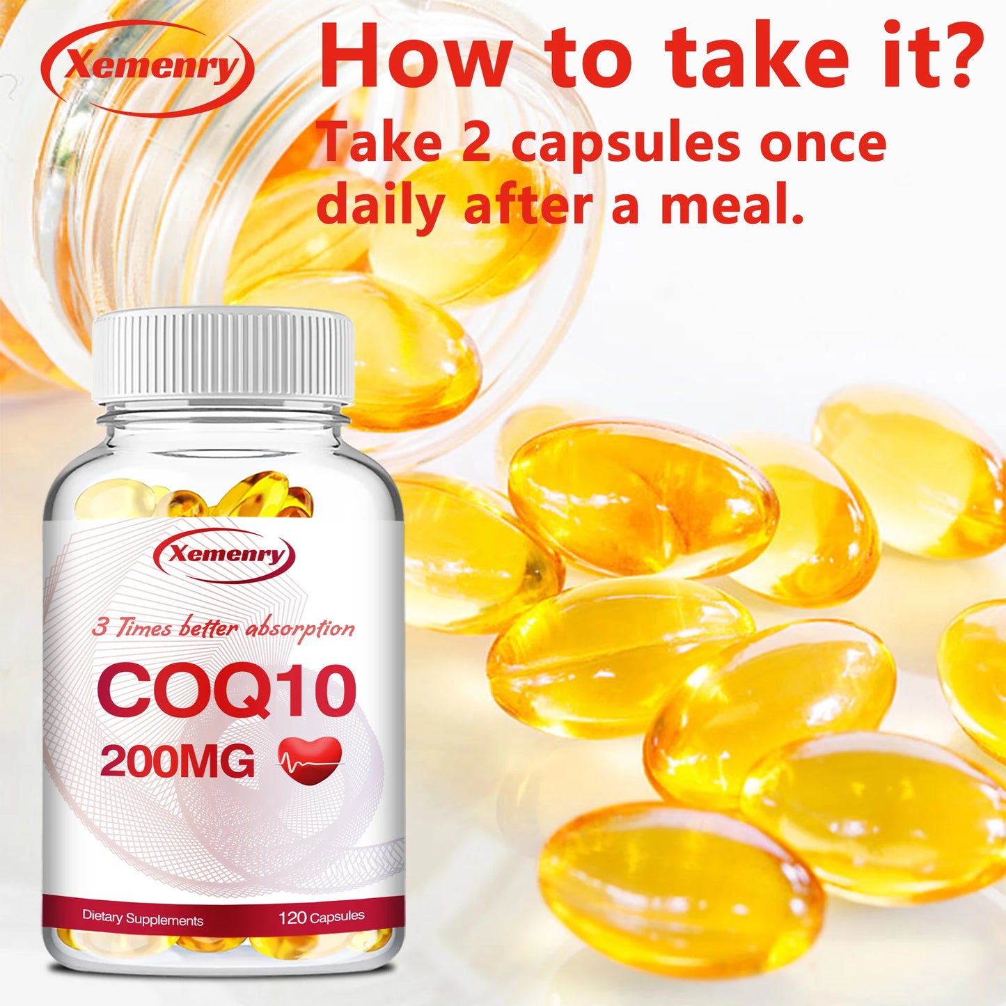 Coenzyme Q10 Supplement 200mg - Circulation Support, Antioxidant, Energy Production, Heart Health - 120 Capsules