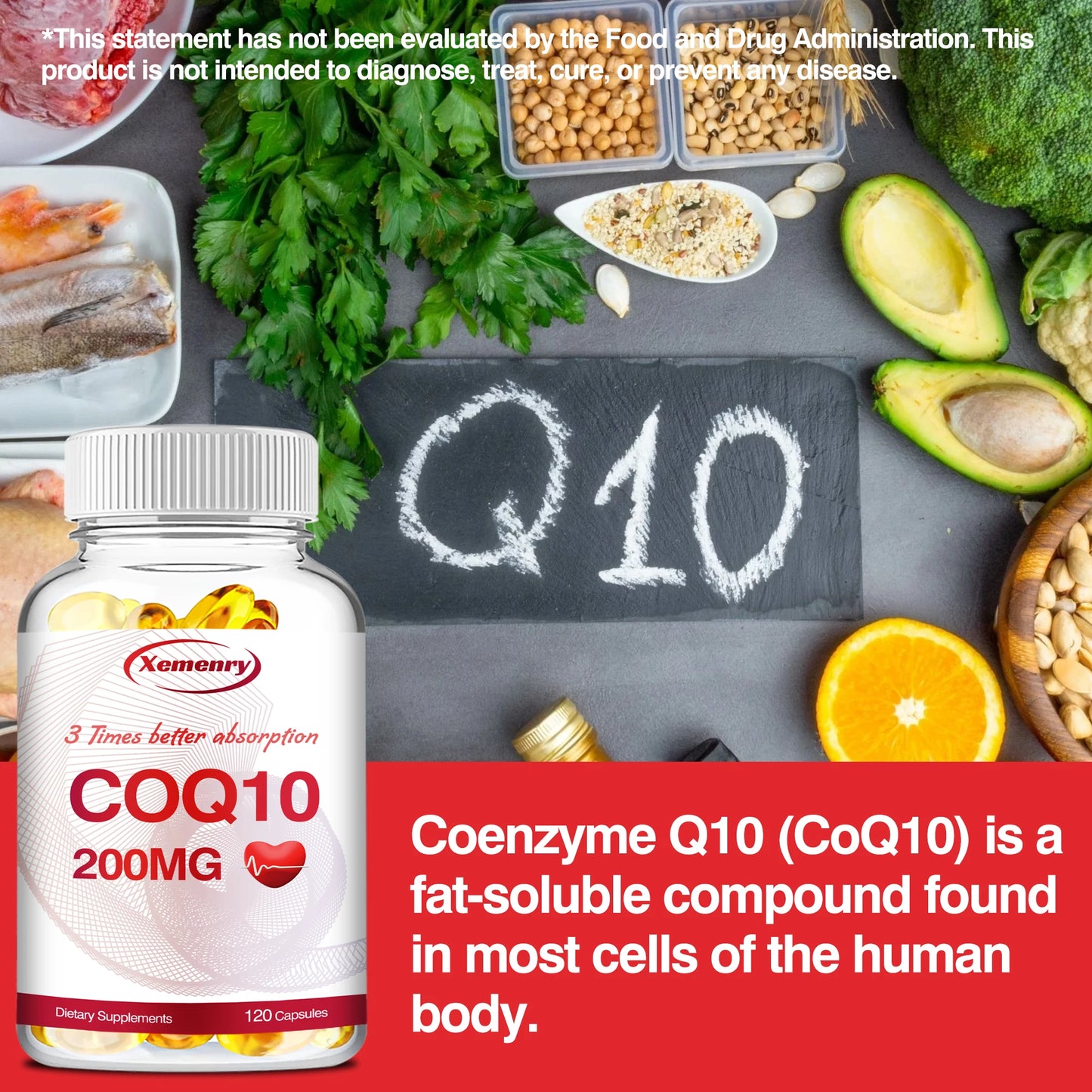 Coenzyme Q10 Supplement 200mg - Circulation Support, Antioxidant, Energy Production, Heart Health - 120 Capsules